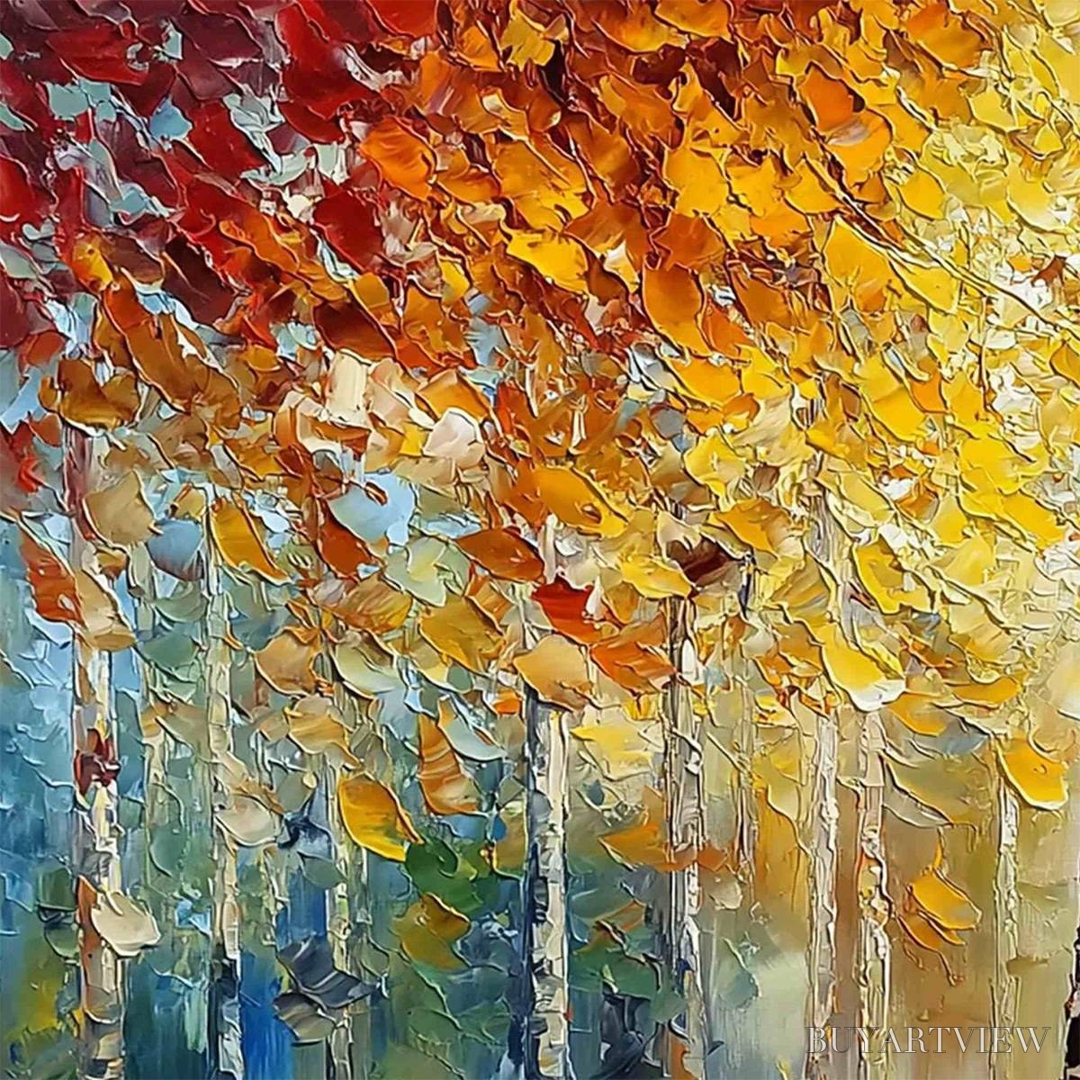 ARTOVITAS Autumn'S Embrace – Textured Palette Knife Autumn Forest Oil Painting - image 3