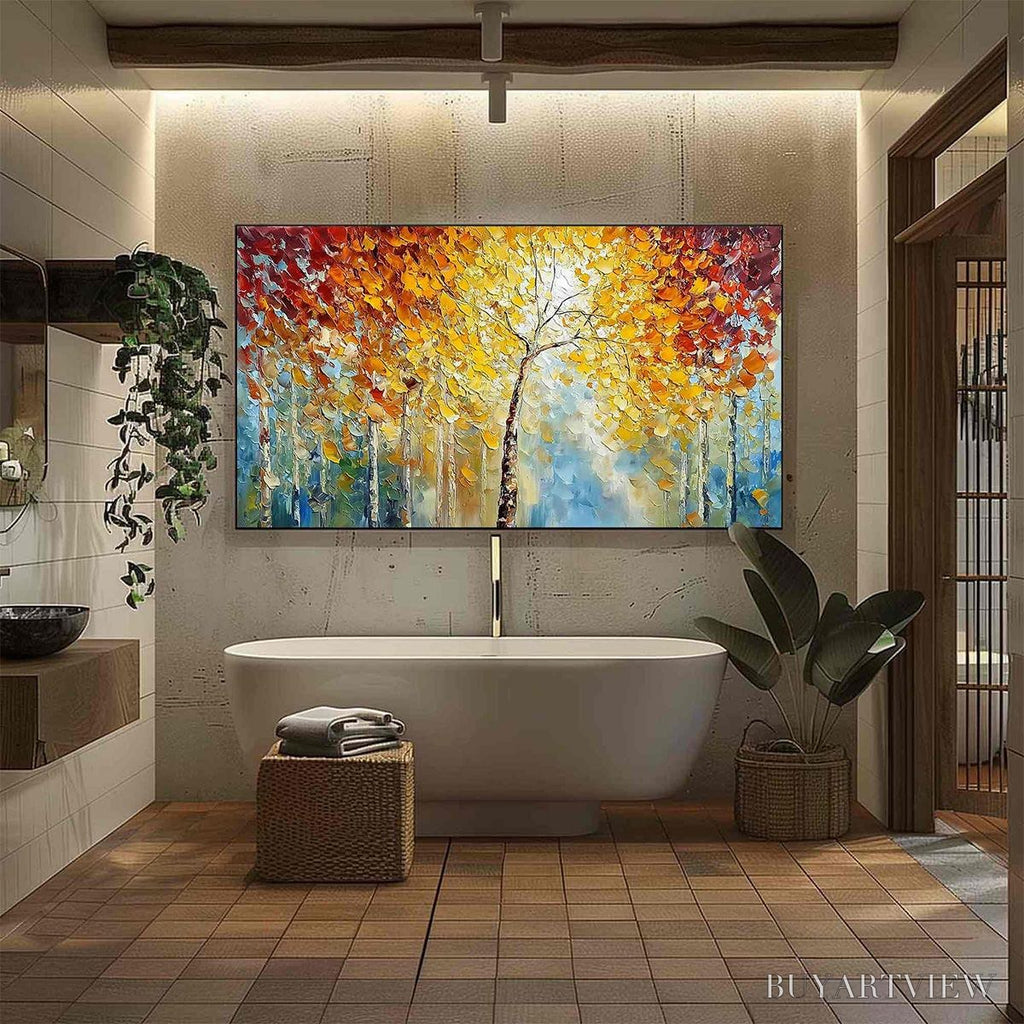ARTOVITAS Autumn'S Embrace – Textured Palette Knife Autumn Forest Oil Painting - image 4