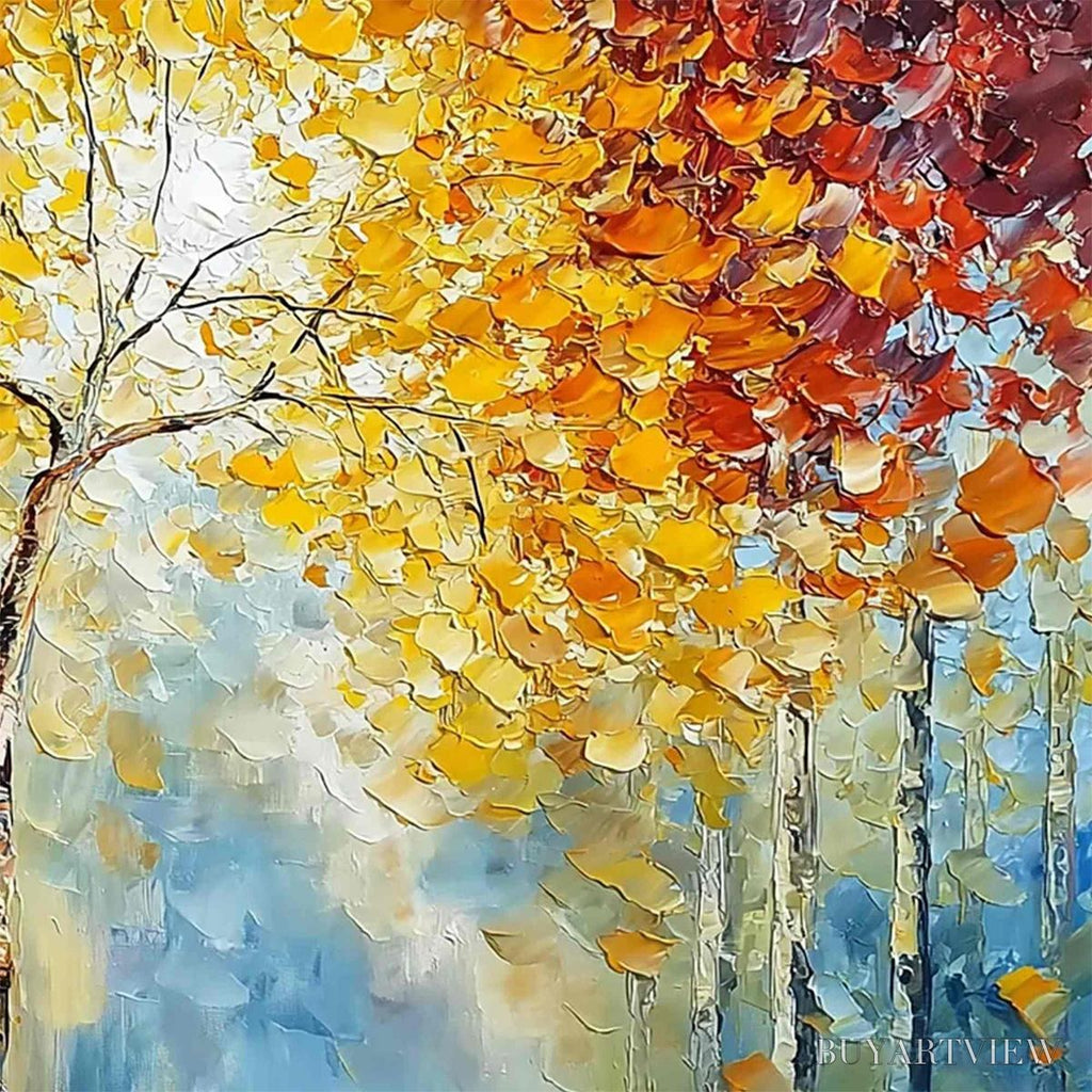 ARTOVITAS Autumn'S Embrace – Textured Palette Knife Autumn Forest Oil Painting - image 5