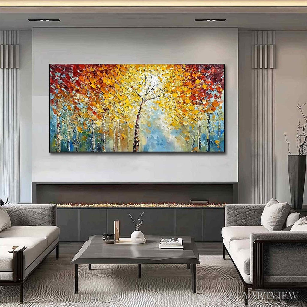 ARTOVITAS Autumn'S Embrace – Textured Palette Knife Autumn Forest Oil Painting - image 6