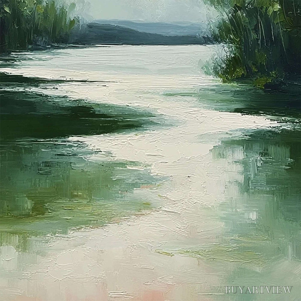 ARTOVITAS Verdant Reflections – Textured Vertical Green Landscape Painting - image 5