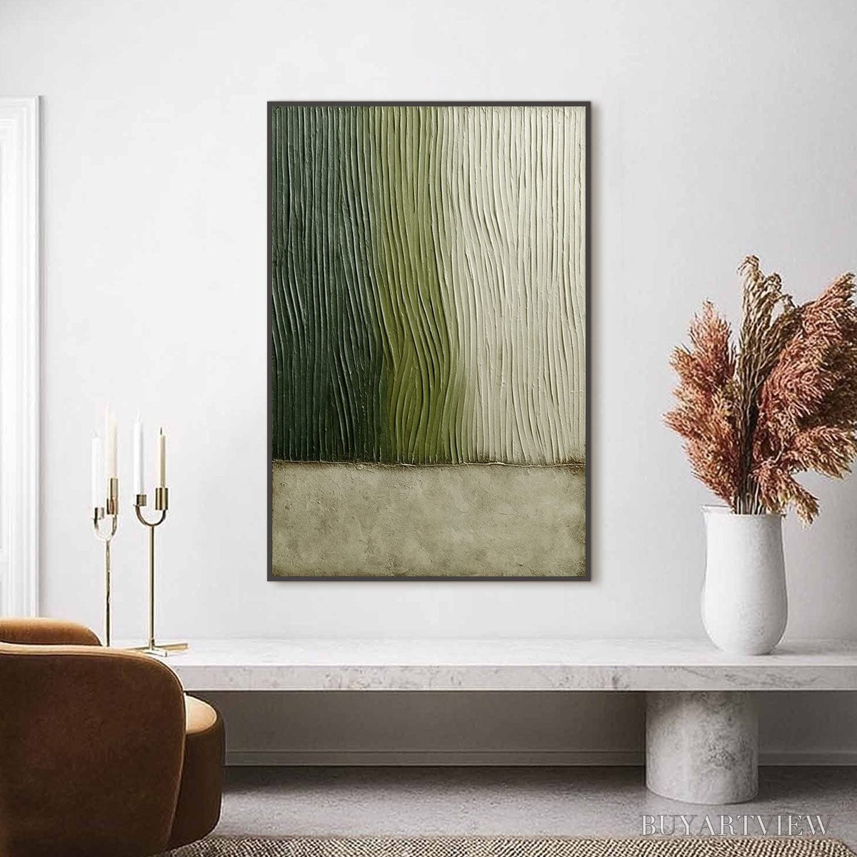 ARTOVITAS Verdant Groove – Textured Wabi Sabi Abstract Landscape Painting - image 2