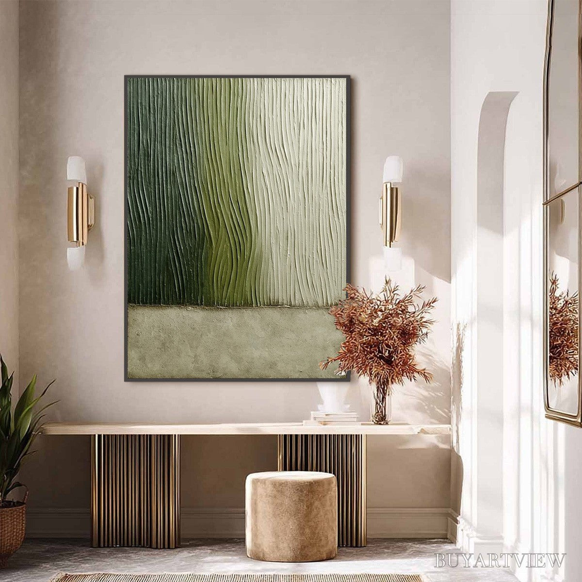 ARTOVITAS Verdant Groove – Textured Wabi Sabi Abstract Landscape Painting - image 4