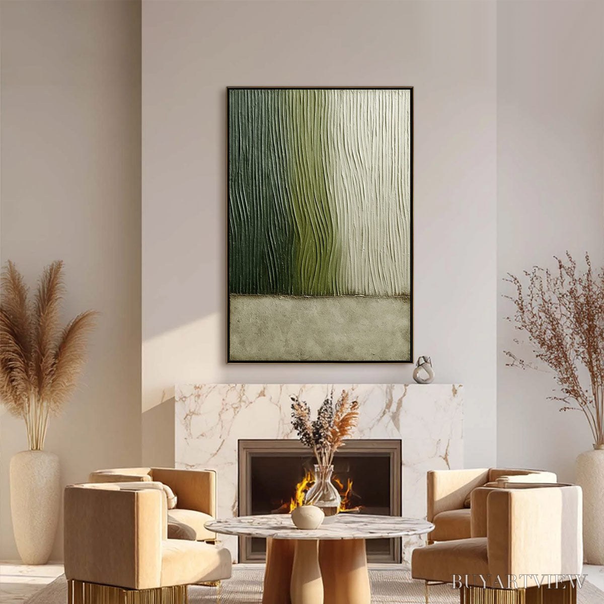 ARTOVITAS Verdant Groove – Textured Wabi Sabi Abstract Landscape Painting - image 6