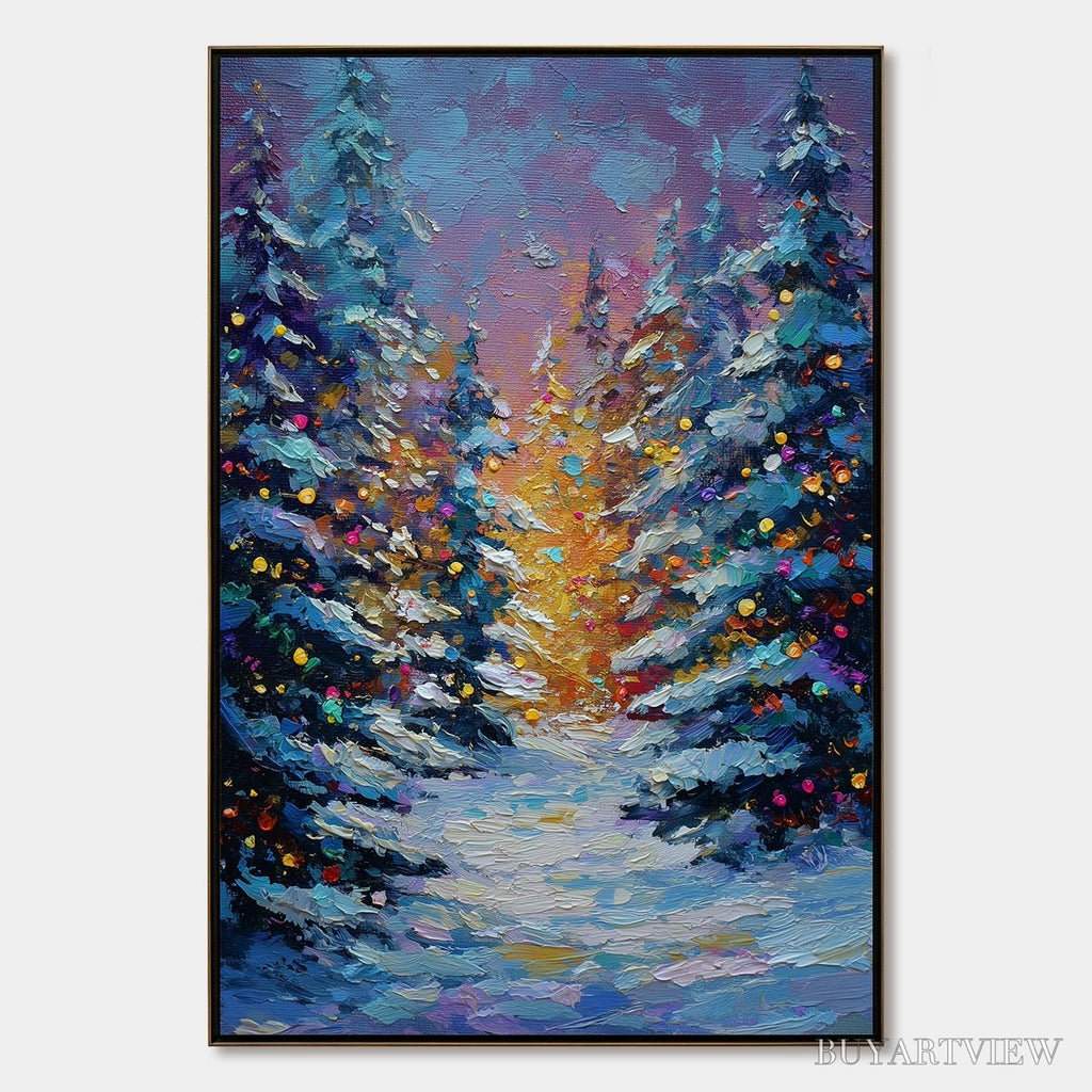 ARTOVITAS Winter'S Glow – Textured Impasto Winter Forest Landscape Oil Painting - image 1