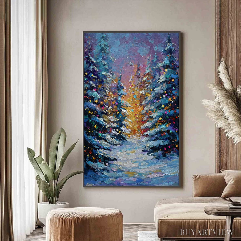 ARTOVITAS Winter'S Glow – Textured Impasto Winter Forest Landscape Oil Painting - image 2