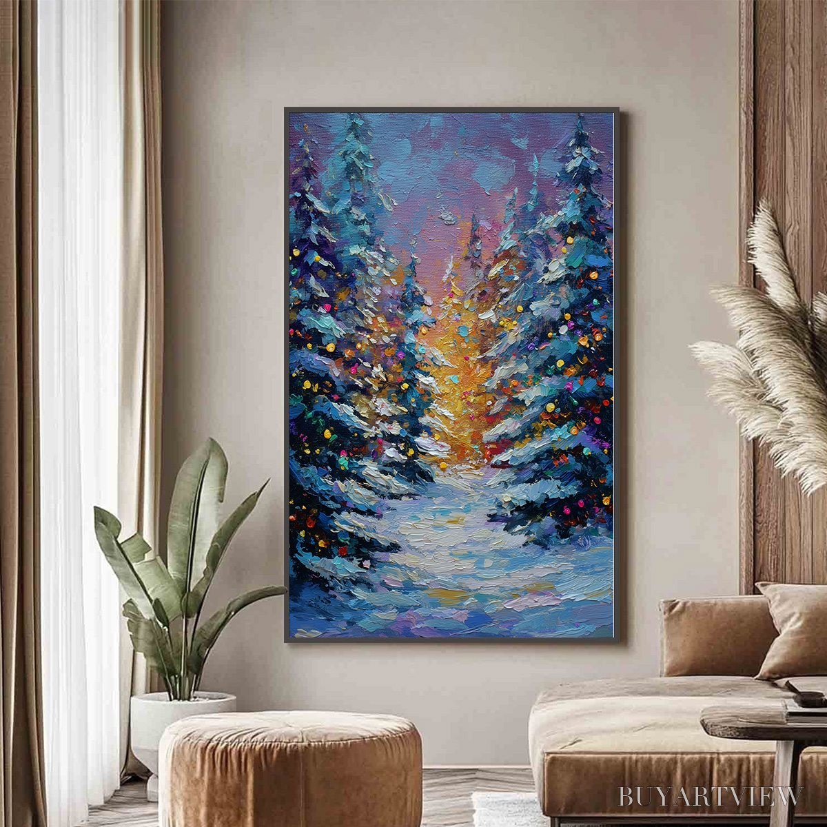 ARTOVITAS Winter'S Glow – Textured Impasto Winter Forest Landscape Oil Painting - image 2