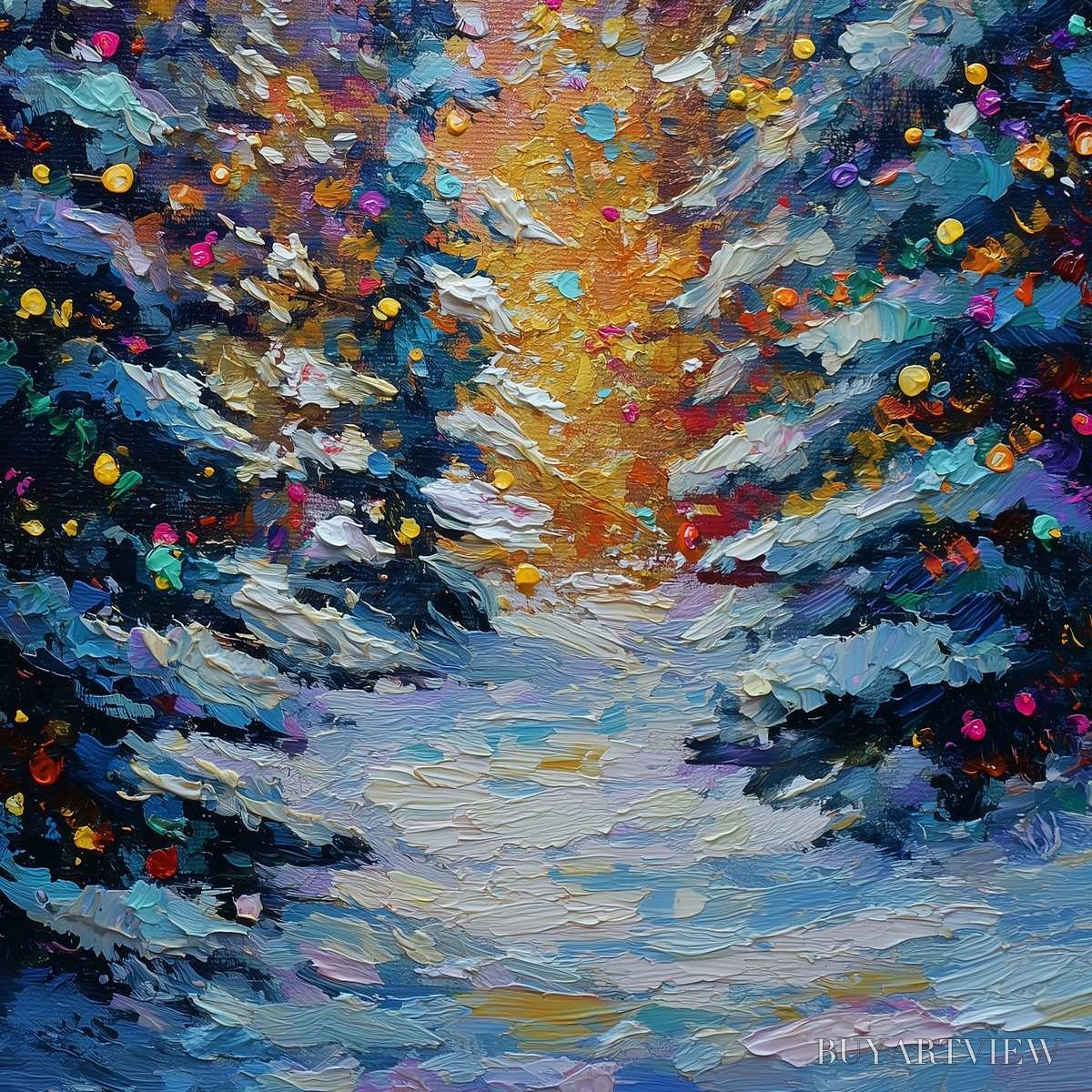 ARTOVITAS Winter'S Glow – Textured Impasto Winter Forest Landscape Oil Painting - image 3