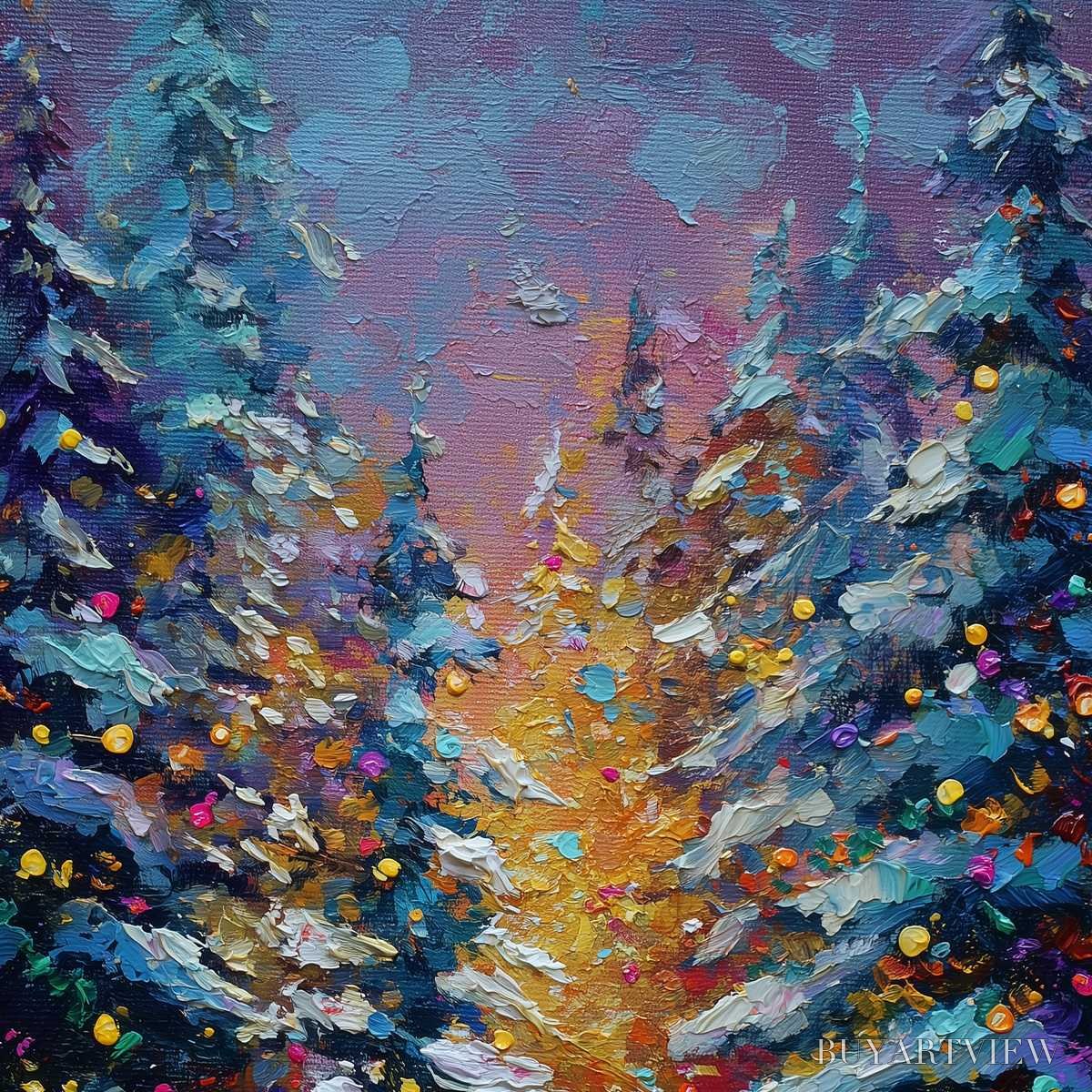 ARTOVITAS Winter'S Glow – Textured Impasto Winter Forest Landscape Oil Painting - image 5