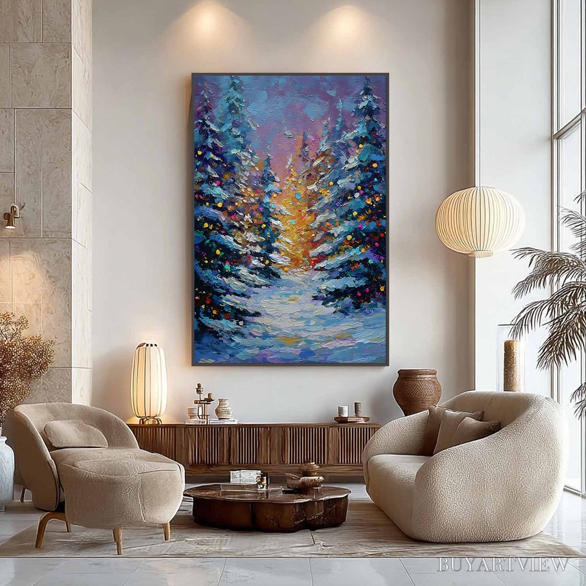ARTOVITAS Winter'S Glow – Textured Impasto Winter Forest Landscape Oil Painting - image 6