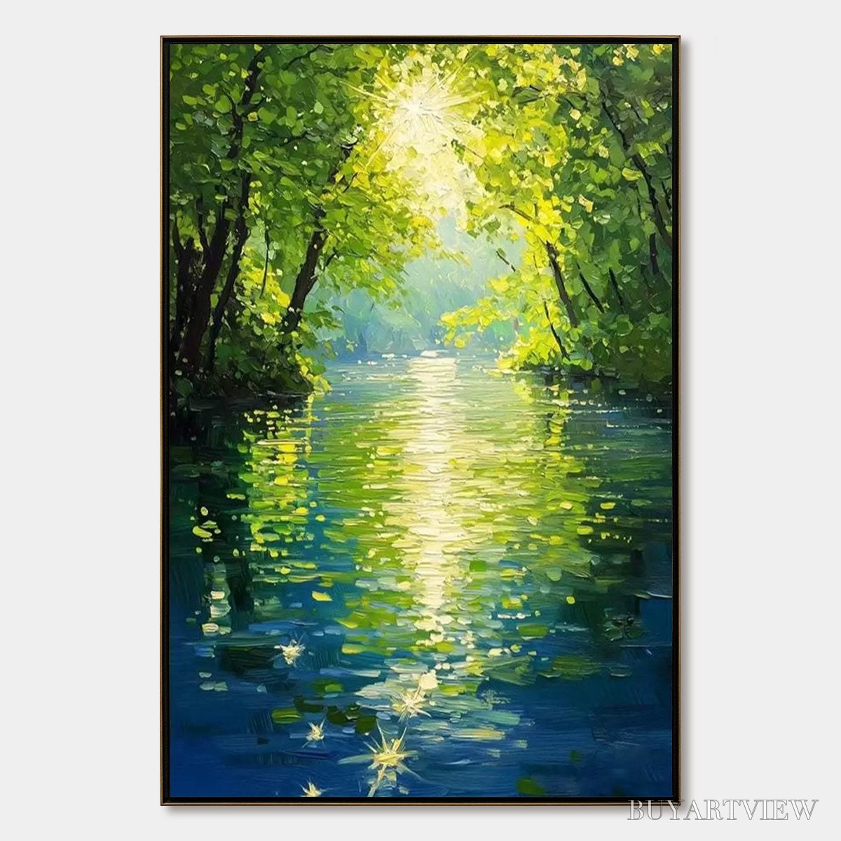 ARTOVITAS Emerald Glow – Impressionist Forest River Landscape Painting - image 1