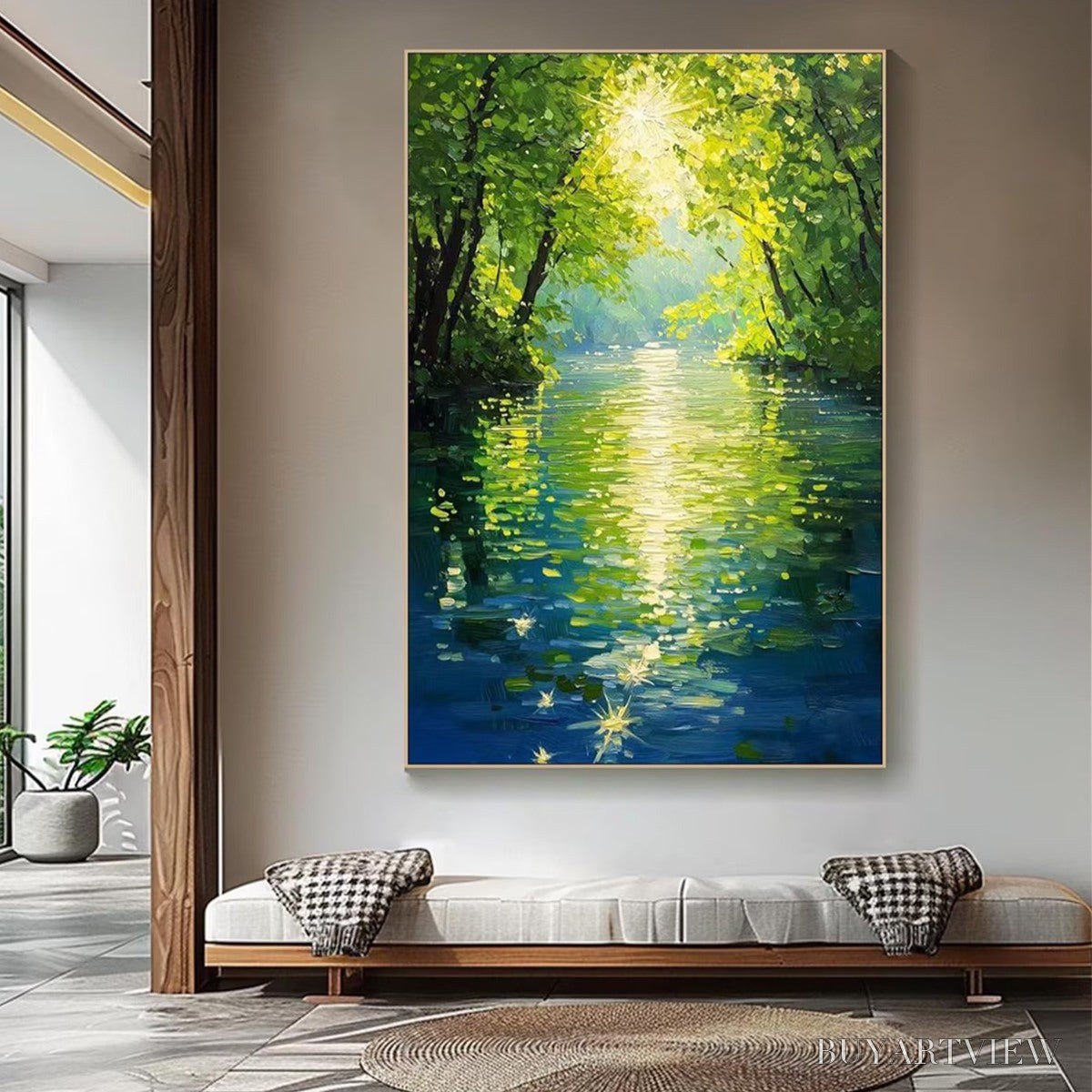 ARTOVITAS Emerald Glow – Impressionist Forest River Landscape Painting - image 2