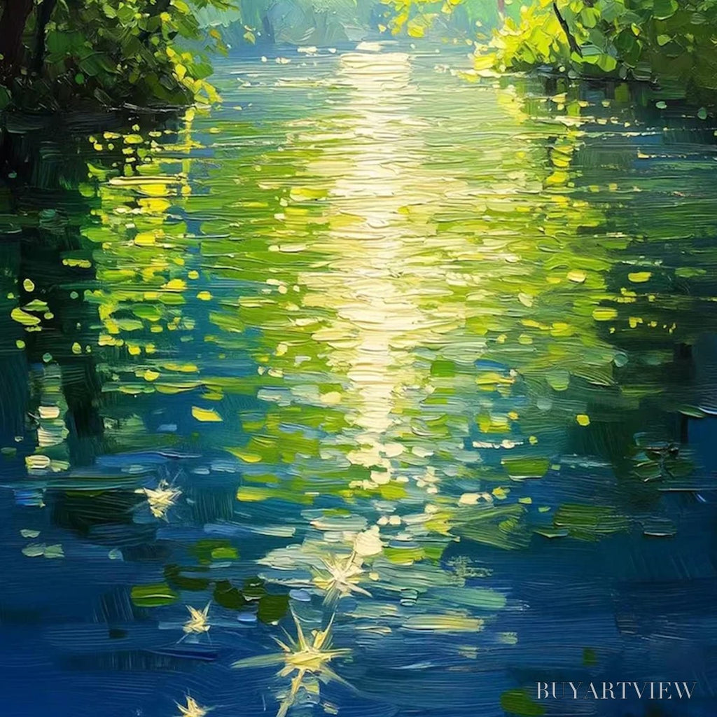 ARTOVITAS Emerald Glow – Impressionist Forest River Landscape Painting - image 3
