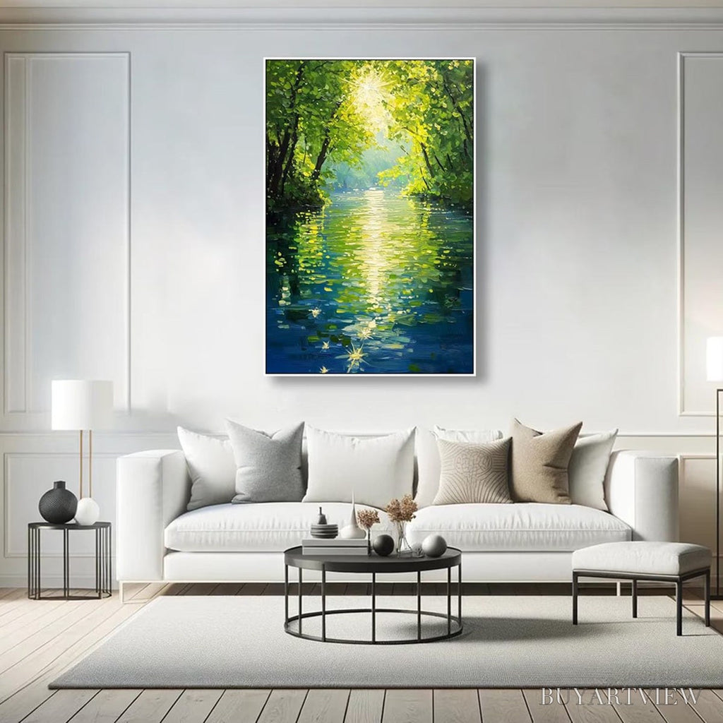 ARTOVITAS Emerald Glow – Impressionist Forest River Landscape Painting - image 5