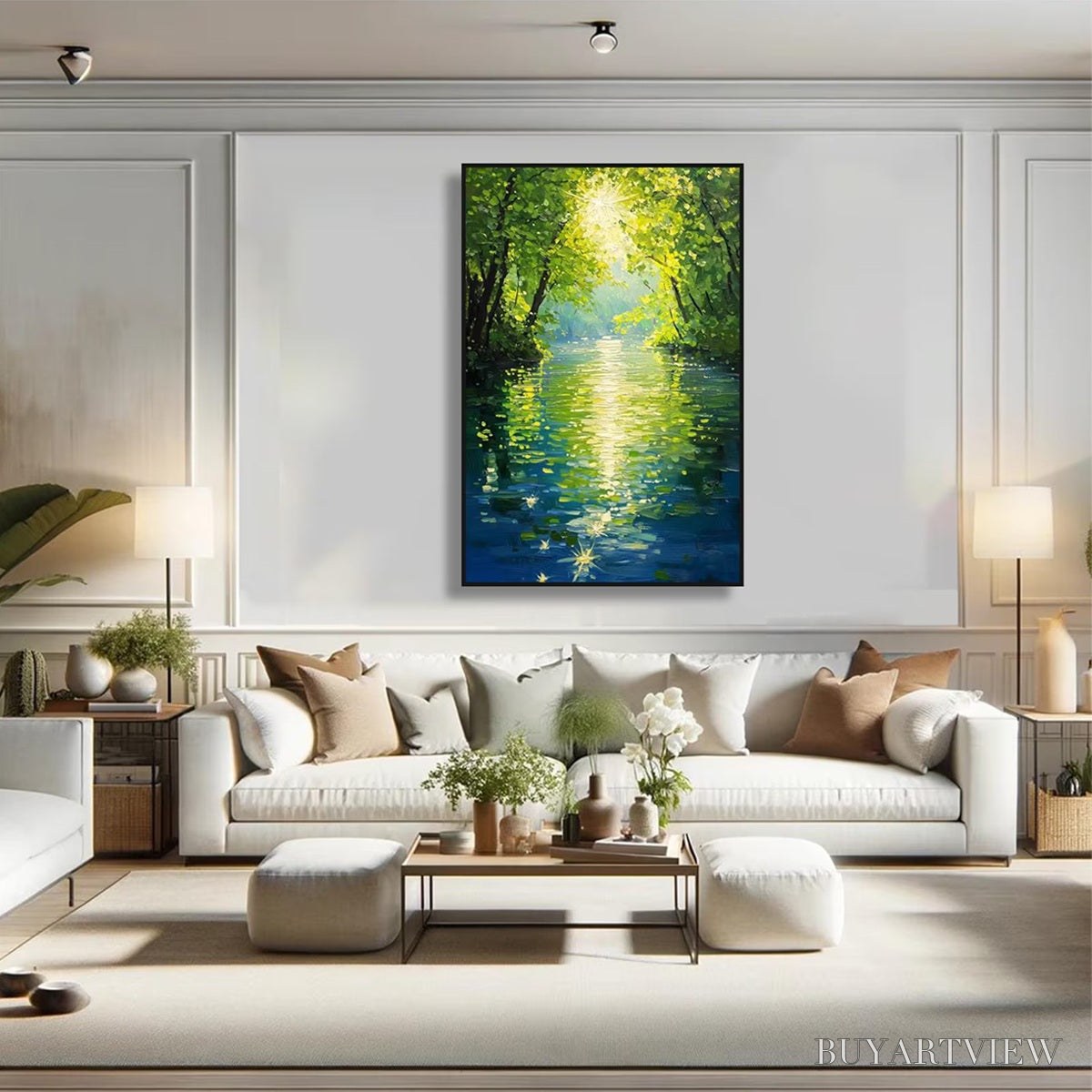 ARTOVITAS Emerald Glow – Impressionist Forest River Landscape Painting - image 6