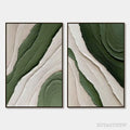 ARTOVITAS Verdant Flow – Textured Abstract Green and White Diptych Painting - image 1