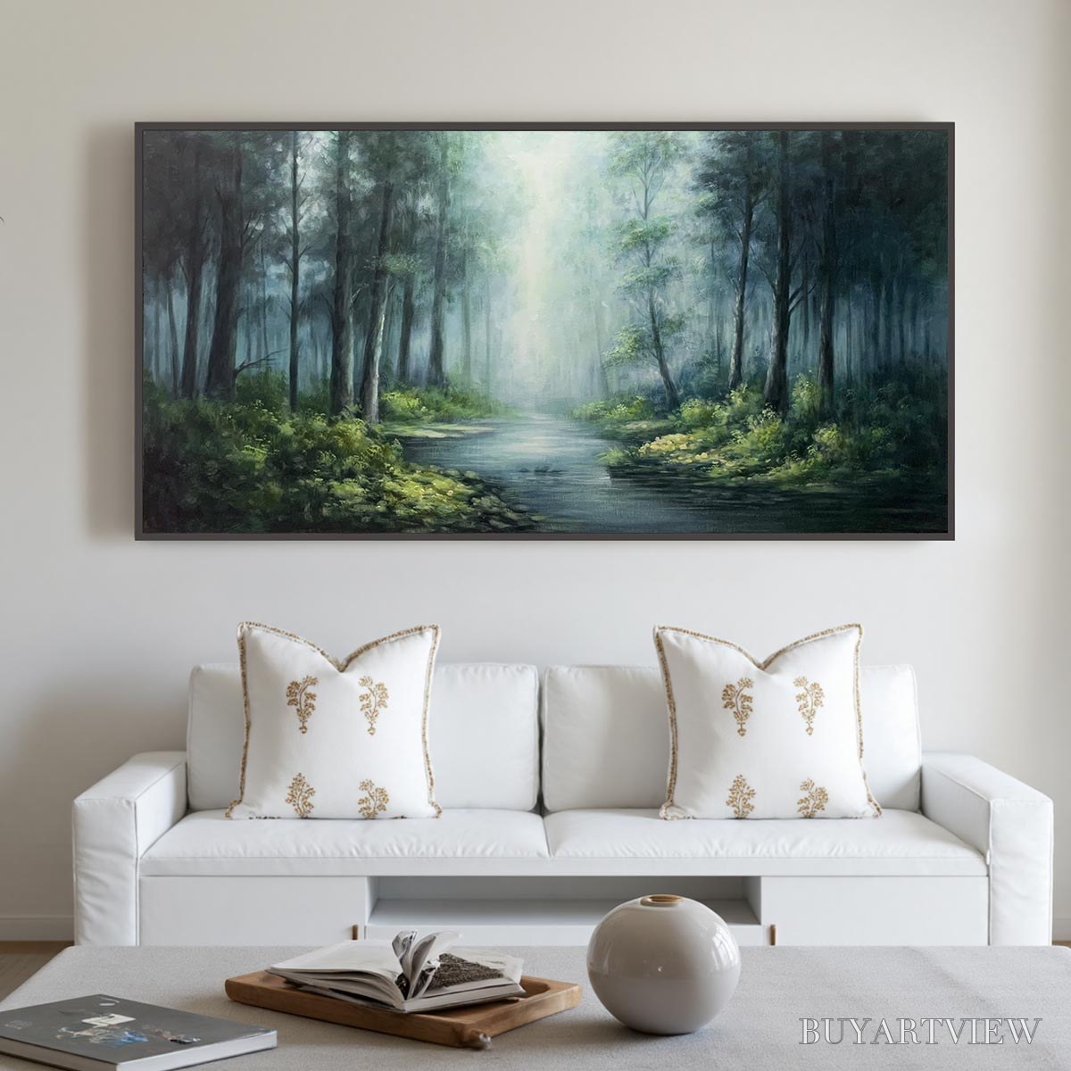 ARTOVITAS Ready to Ship | Forest Whispers – Panoramic Misty Forest Oil Painting - image 1