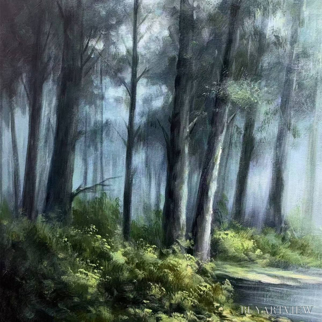 ARTOVITAS Ready to Ship | Forest Whispers – Panoramic Misty Forest Oil Painting - image 2