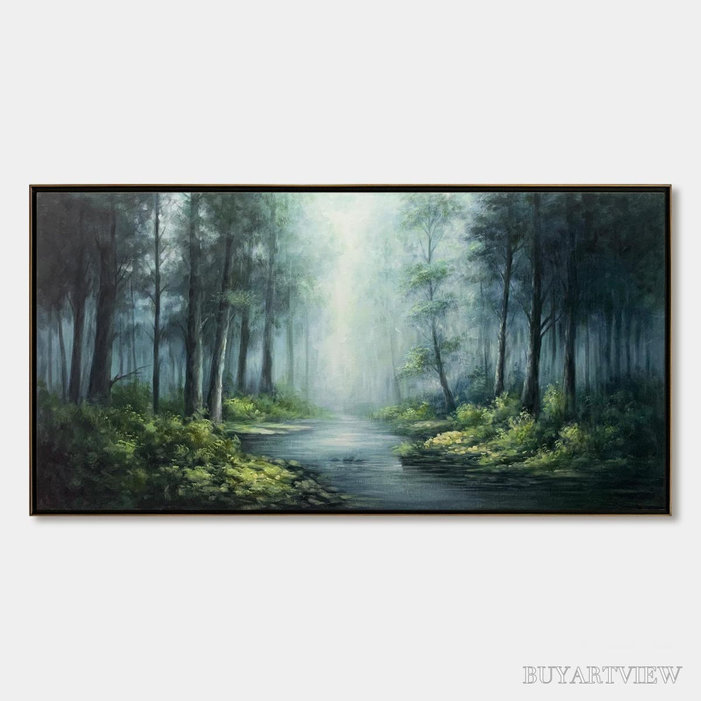 ARTOVITAS Ready to Ship | Forest Whispers – Panoramic Misty Forest Oil Painting - image 3