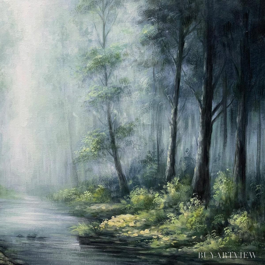 ARTOVITAS Ready to Ship | Forest Whispers – Panoramic Misty Forest Oil Painting - image 4