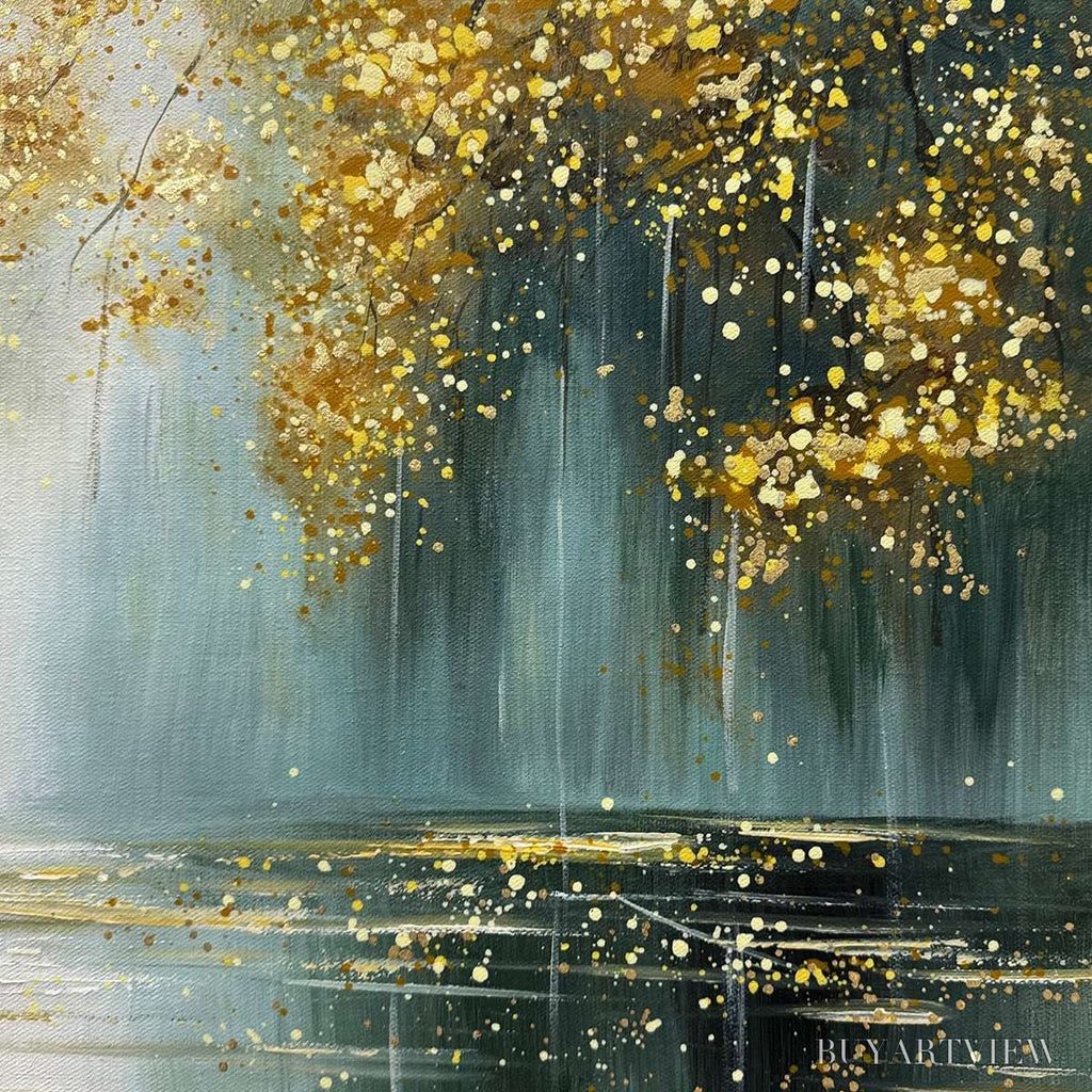 ARTOVITAS Ready to Ship | Golden Whispers – Textured Gold-Accented Forest Oil Painting - image 2