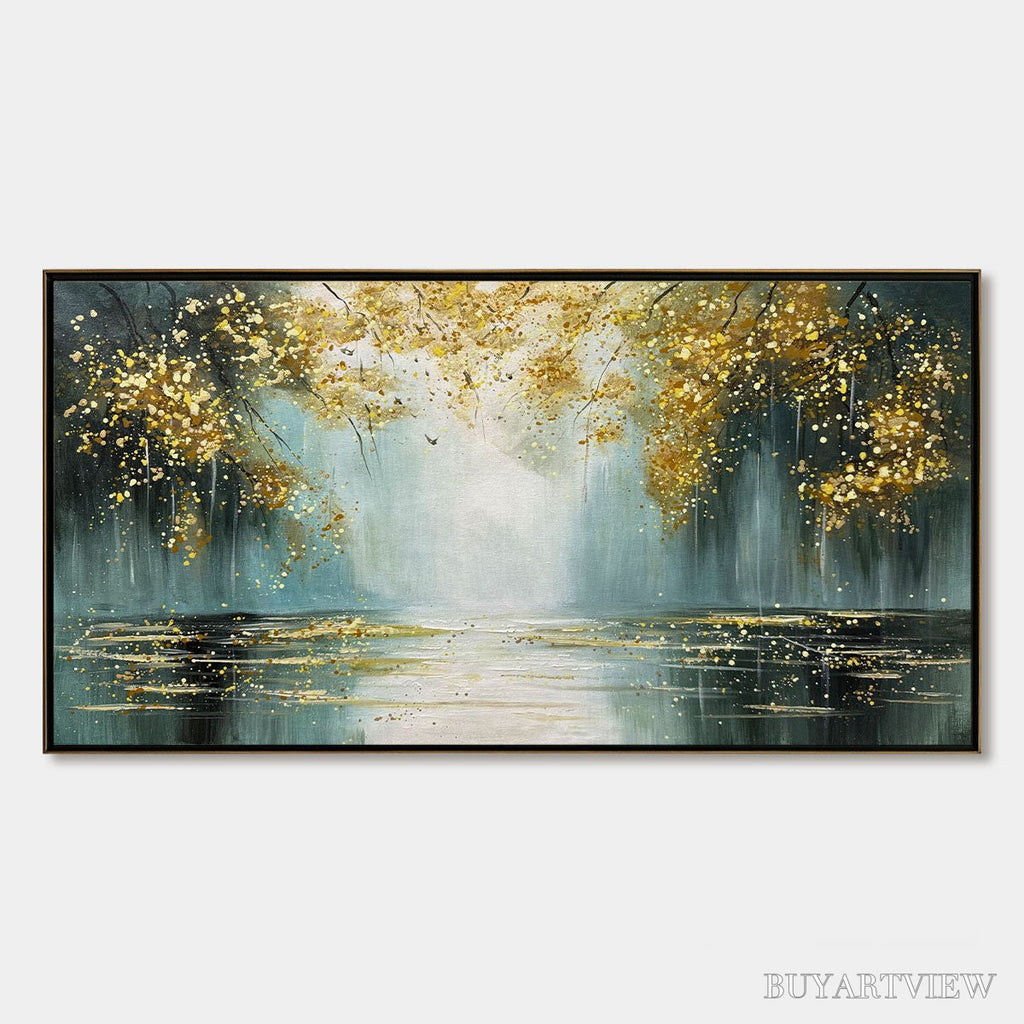 ARTOVITAS Ready to Ship | Golden Whispers – Textured Gold-Accented Forest Oil Painting - image 3