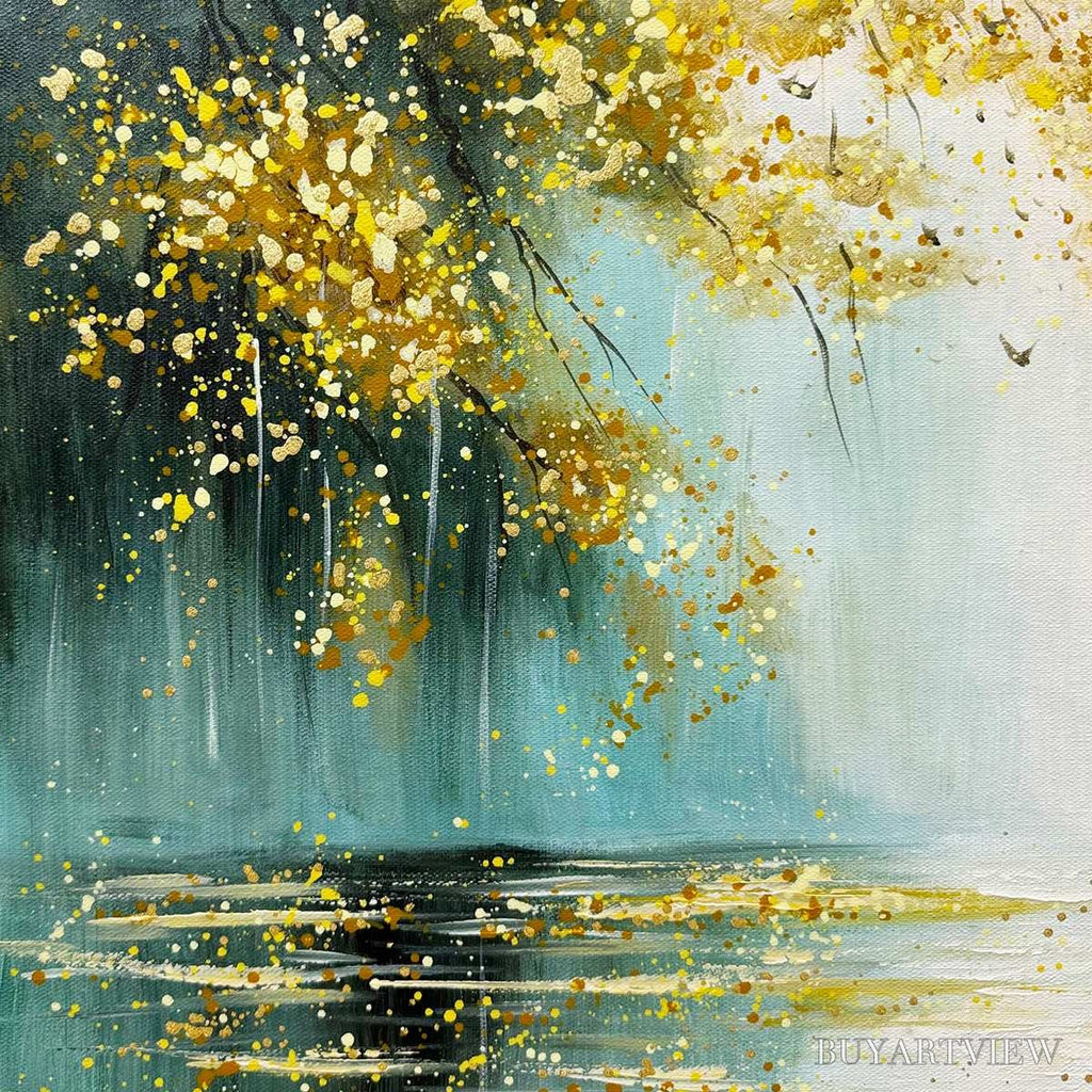 ARTOVITAS Ready to Ship | Golden Whispers – Textured Gold-Accented Forest Oil Painting - image 4