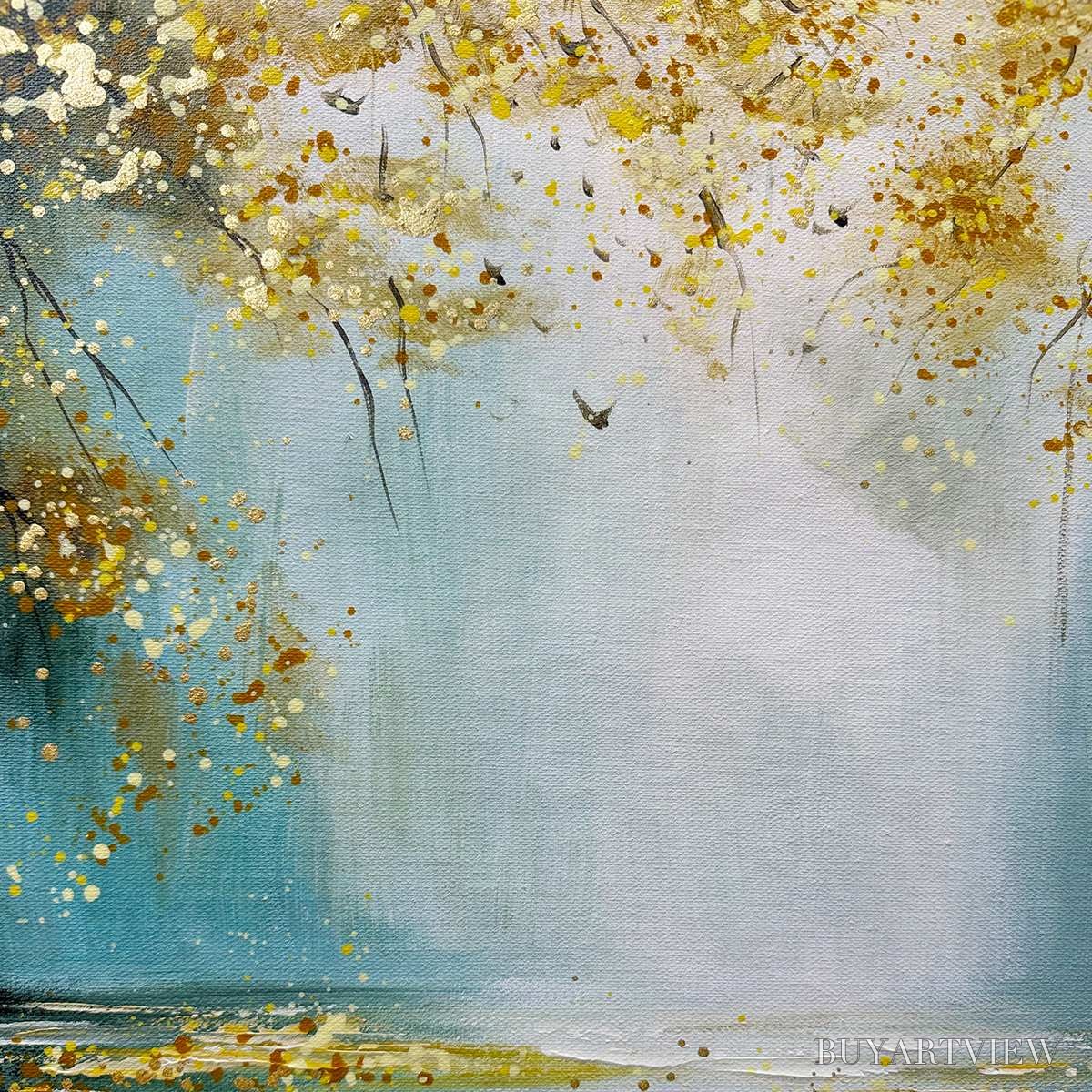 ARTOVITAS Ready to Ship | Golden Whispers – Textured Gold-Accented Forest Oil Painting - image 5