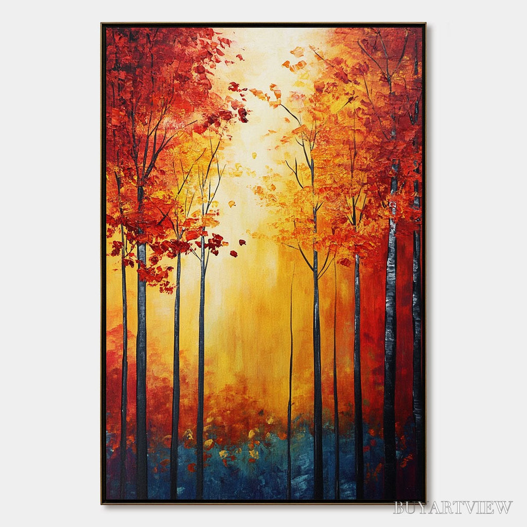 ARTOVITAS Autumn Glow – Textured Abstract Forest Oil Painting - image 1