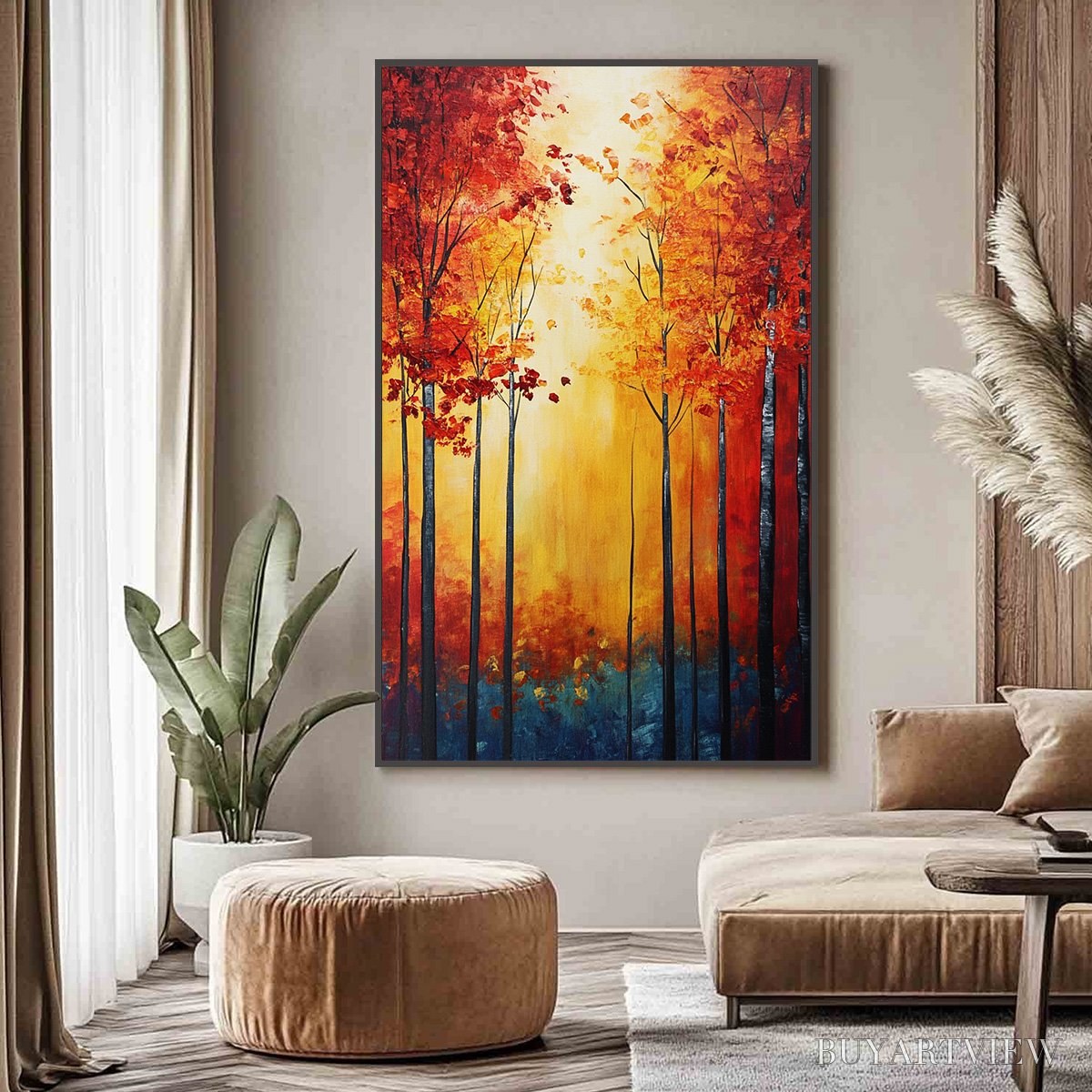 ARTOVITAS Autumn Glow – Textured Abstract Forest Oil Painting - image 2