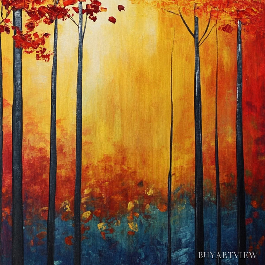 ARTOVITAS Autumn Glow – Textured Abstract Forest Oil Painting - image 3