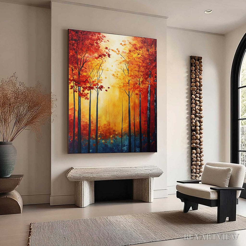 ARTOVITAS Autumn Glow – Textured Abstract Forest Oil Painting - image 4