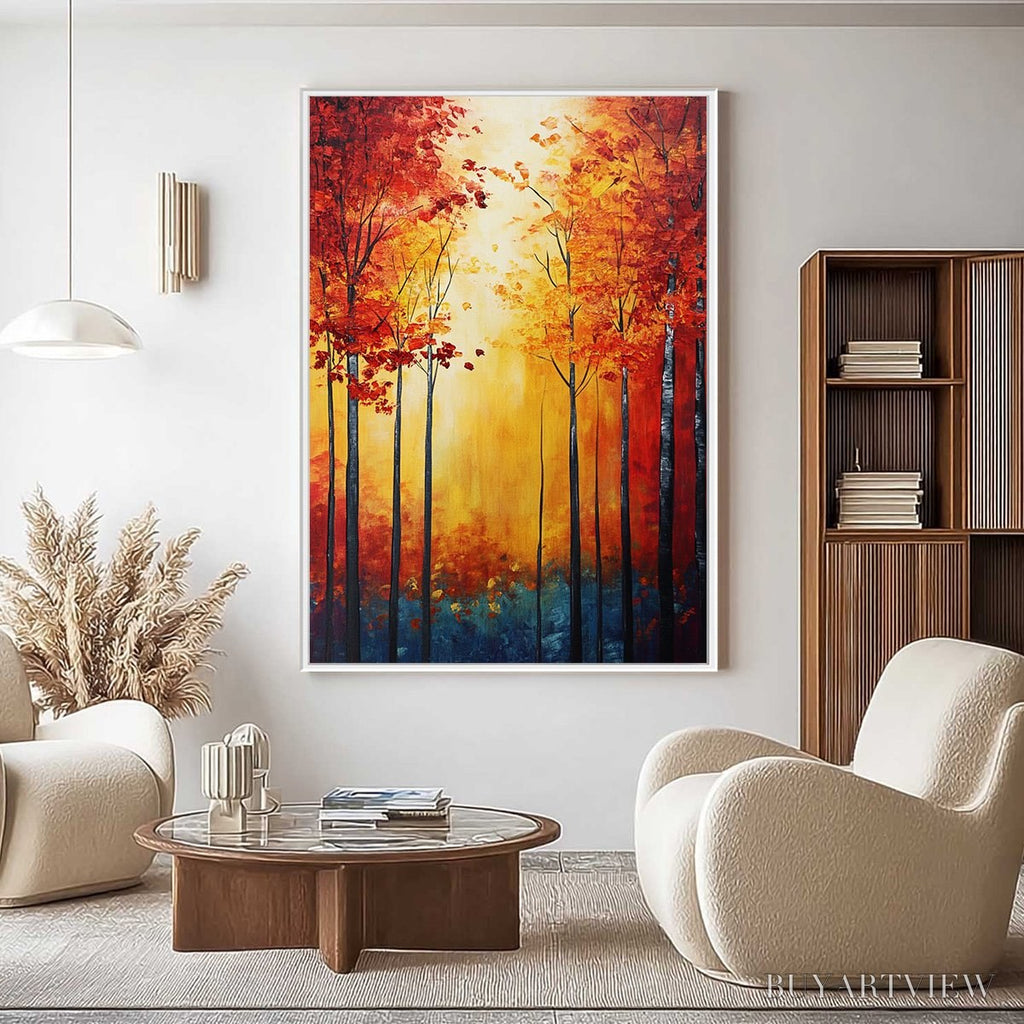 ARTOVITAS Autumn Glow – Textured Abstract Forest Oil Painting - image 5