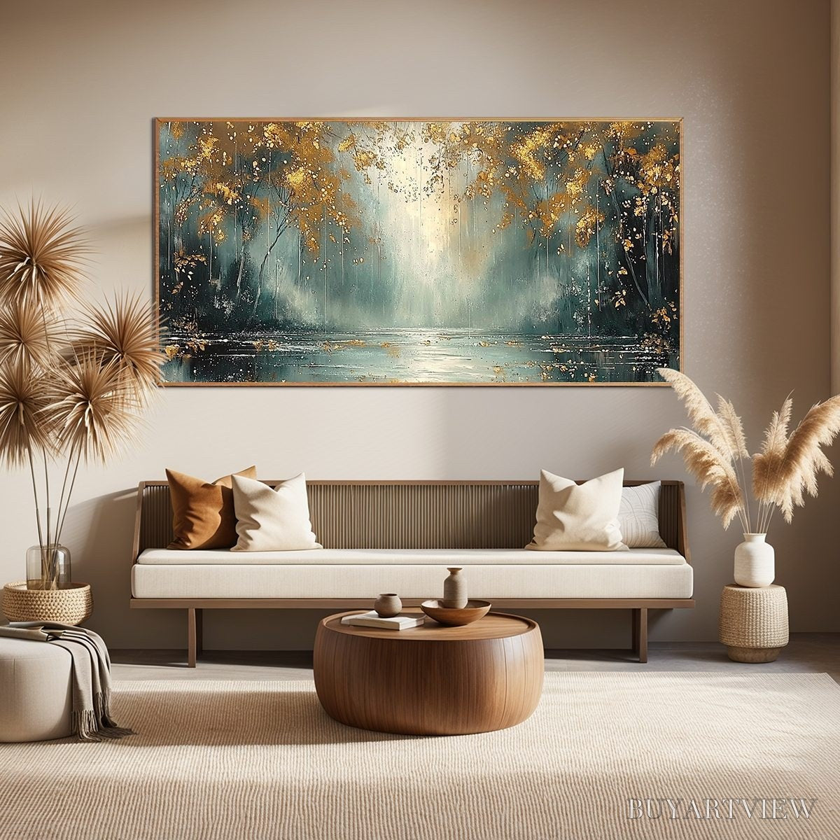 ARTOVITAS Golden Whispers – Textured Forest Landscape Oil Painting with Gold Accents - image 6