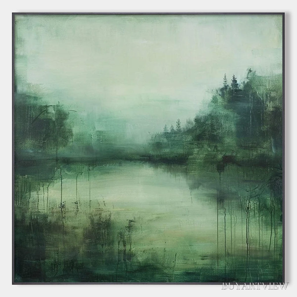 ARTOVITAS Emerald Mist – Textured Abstract Forest Landscape Oil Painting - image 1