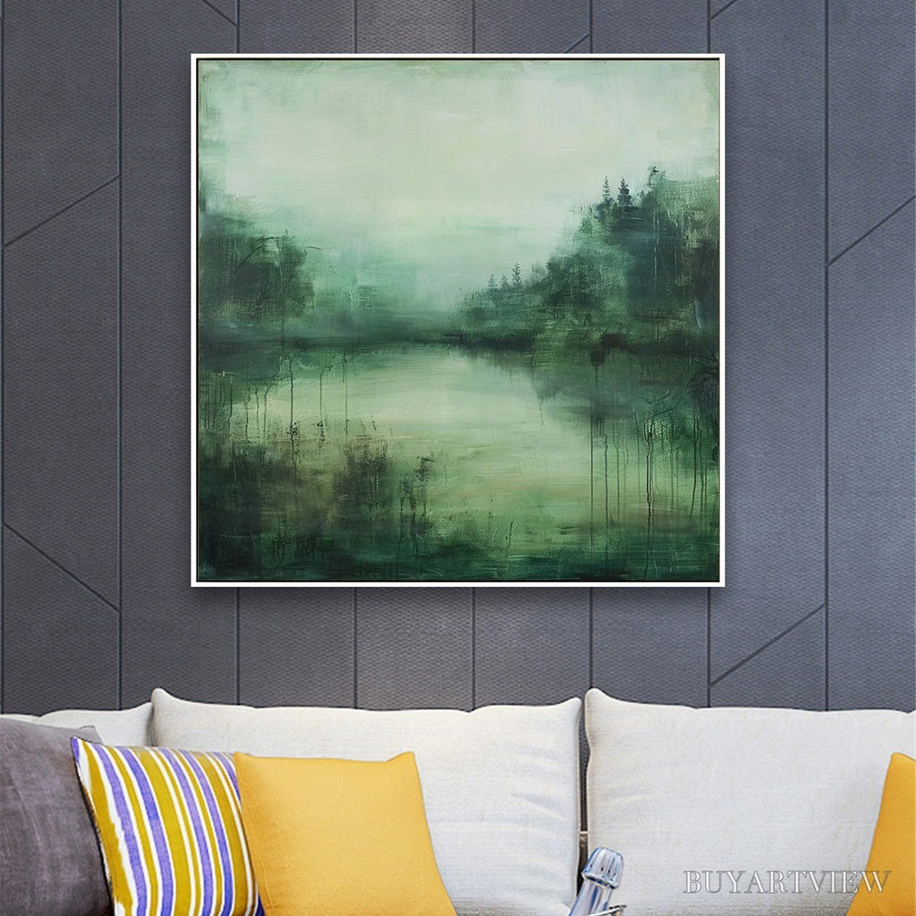 ARTOVITAS Emerald Mist – Textured Abstract Forest Landscape Oil Painting - image 2