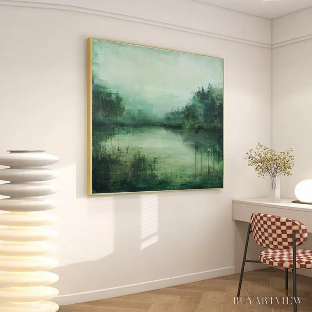 ARTOVITAS Emerald Mist – Textured Abstract Forest Landscape Oil Painting - image 4