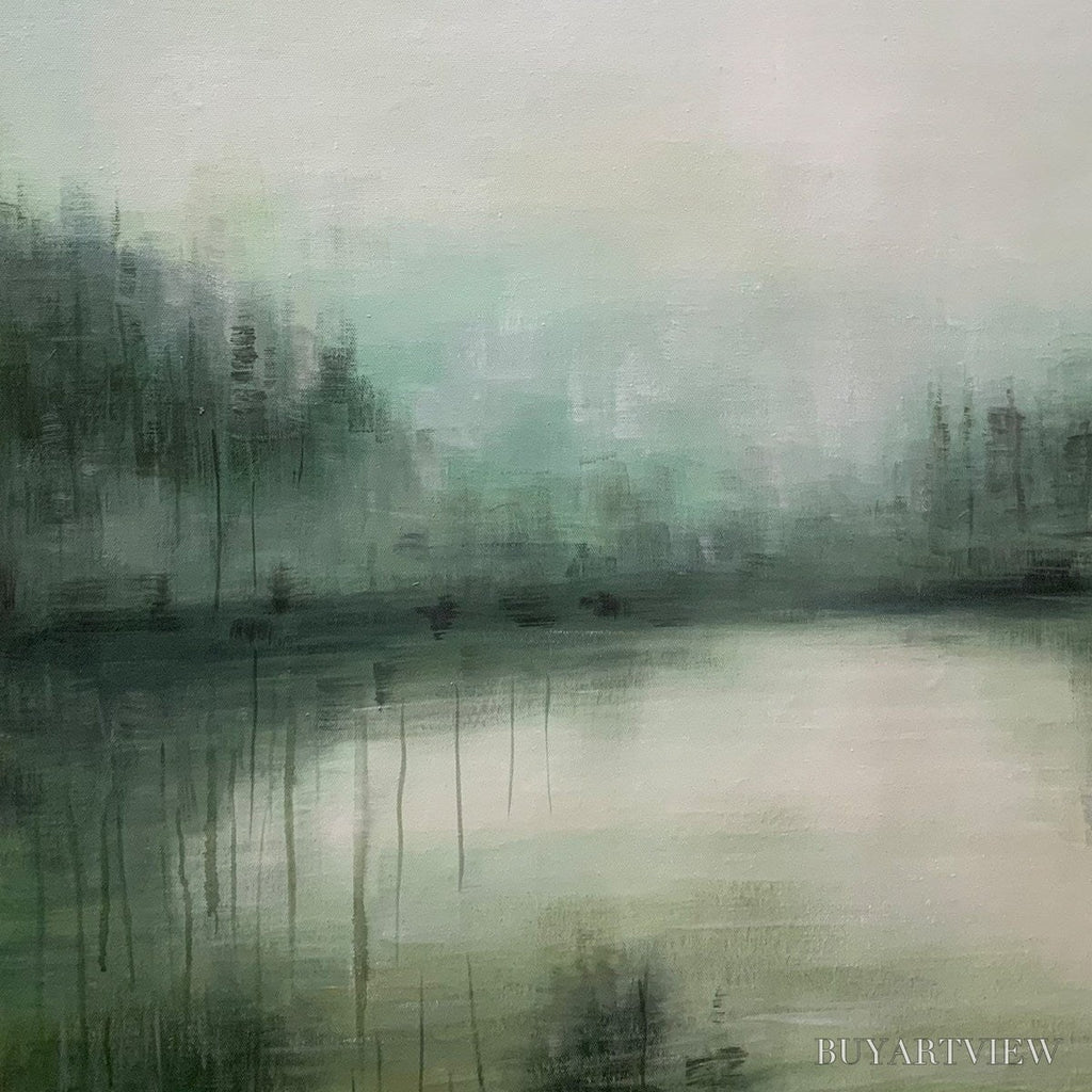 ARTOVITAS Emerald Mist – Textured Abstract Forest Landscape Oil Painting - image 5