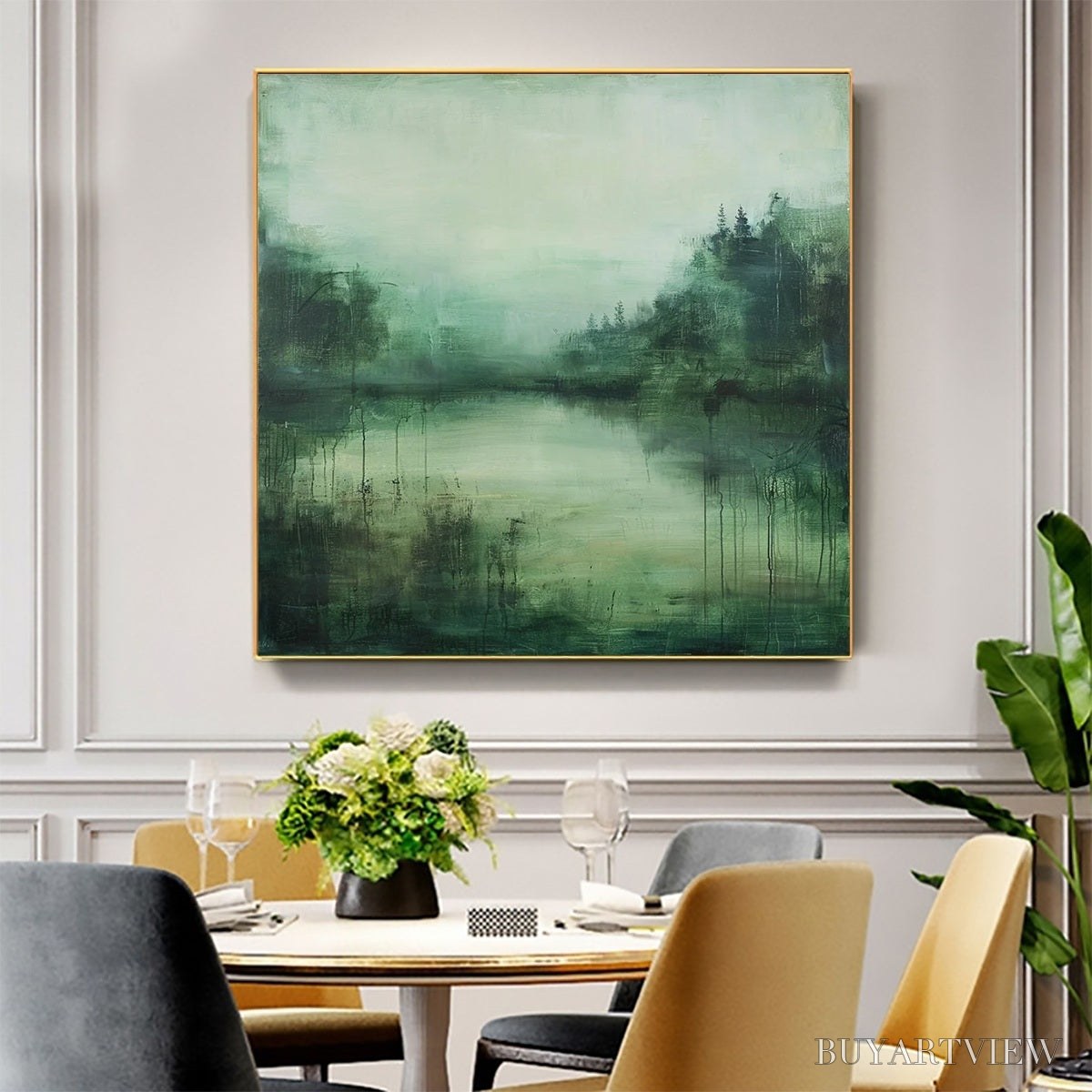 ARTOVITAS Emerald Mist – Textured Abstract Forest Landscape Oil Painting - image 6