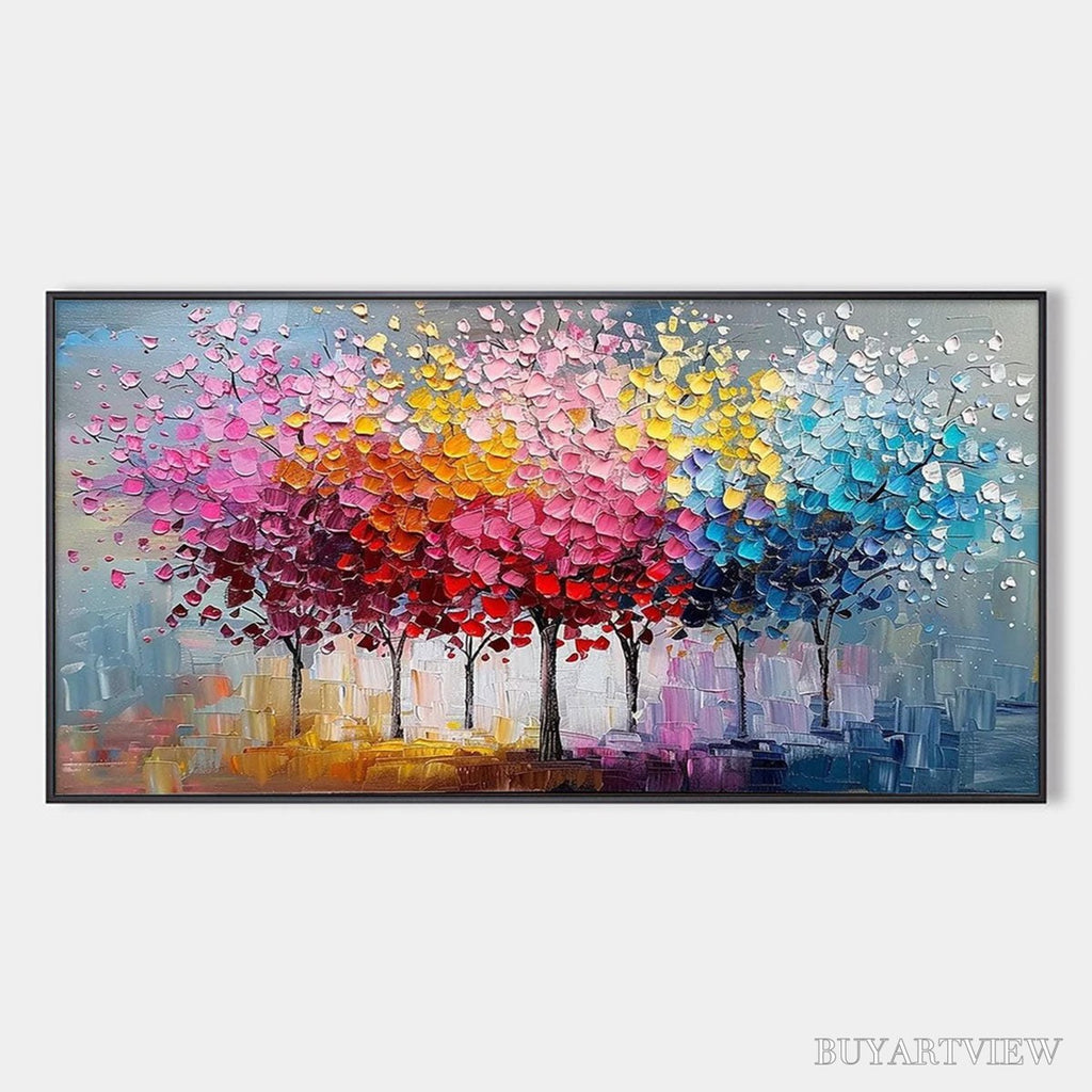 ARTOVITAS Rainbow Forest – Textured Impasto Trees Oil Painting - image 1
