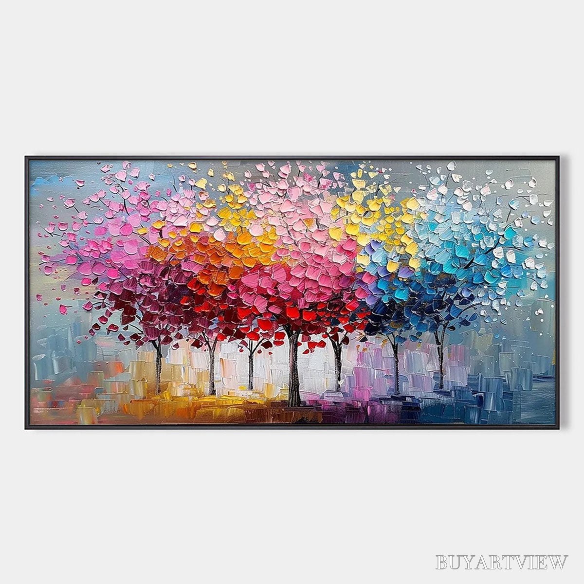 ARTOVITAS Rainbow Forest – Textured Impasto Trees Oil Painting - image 1