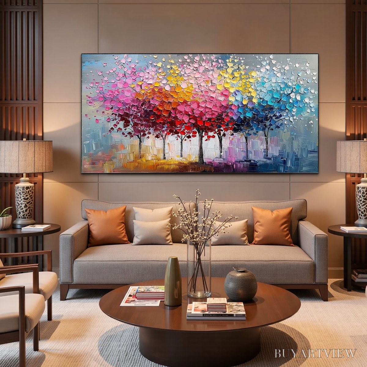 ARTOVITAS Rainbow Forest – Textured Impasto Trees Oil Painting - image 4