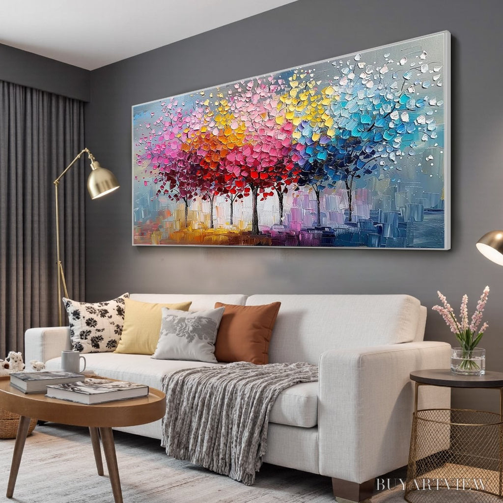 ARTOVITAS Rainbow Forest – Textured Impasto Trees Oil Painting - image 5