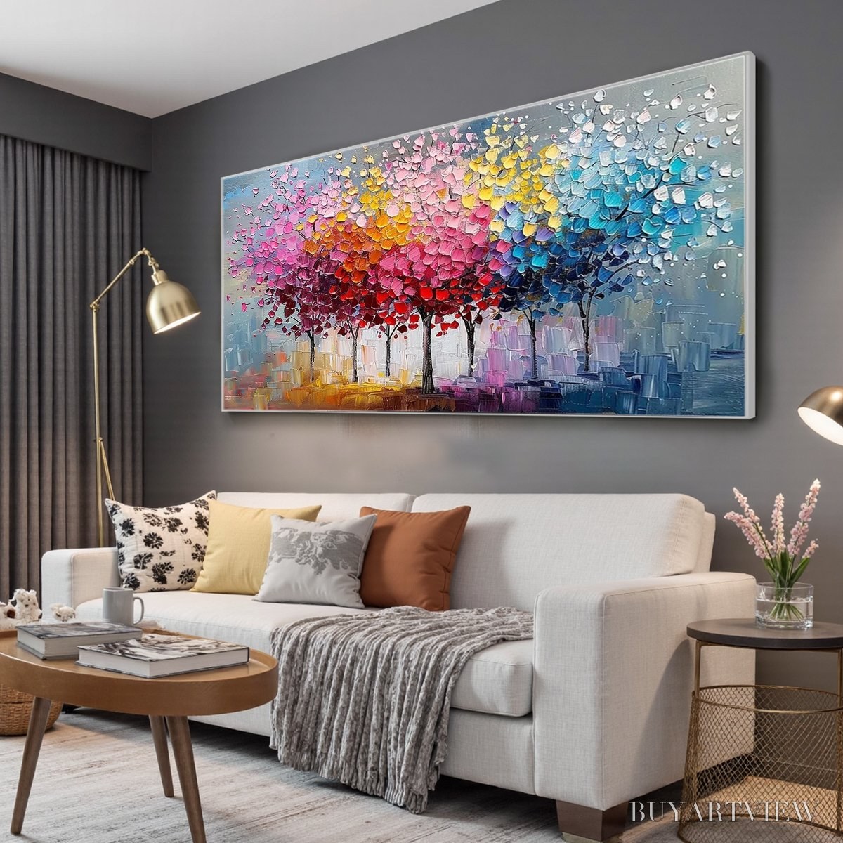 ARTOVITAS Rainbow Forest – Textured Impasto Trees Oil Painting - image 5