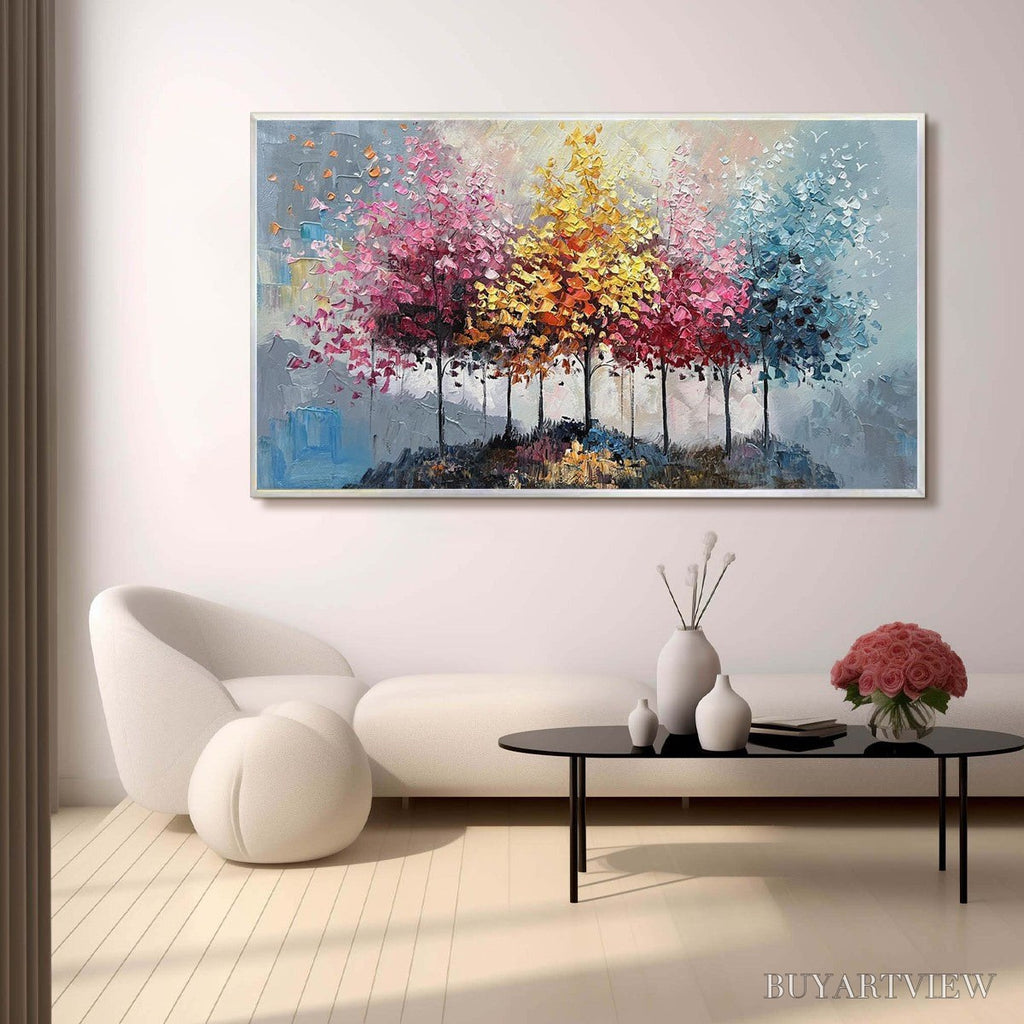 ARTOVITAS Enchanted Forest – Textured Colorful Trees Oil Painting - image 2