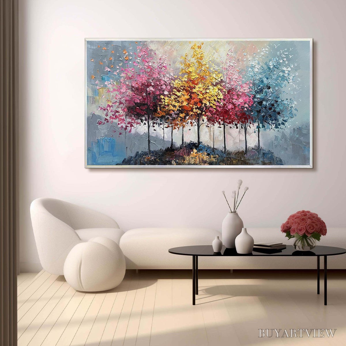 ARTOVITAS Enchanted Forest – Textured Colorful Trees Oil Painting - image 2