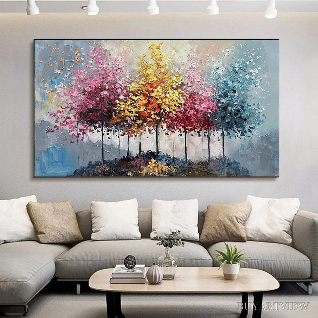 ARTOVITAS Enchanted Forest – Textured Colorful Trees Oil Painting - image 6