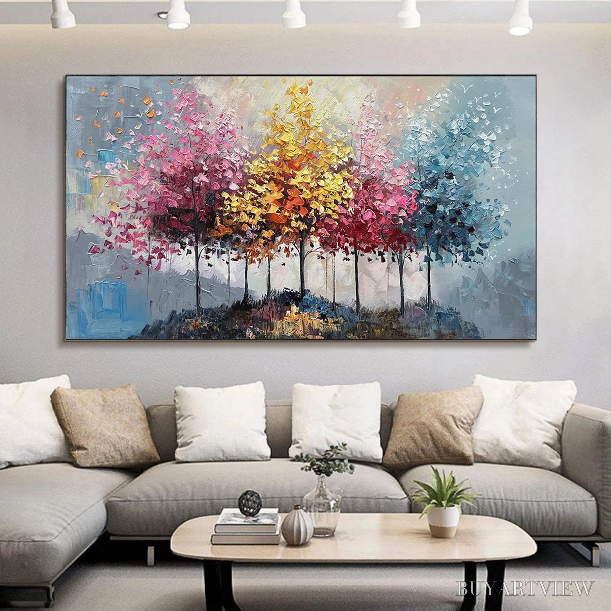 ARTOVITAS Enchanted Forest – Textured Colorful Trees Oil Painting - image 6