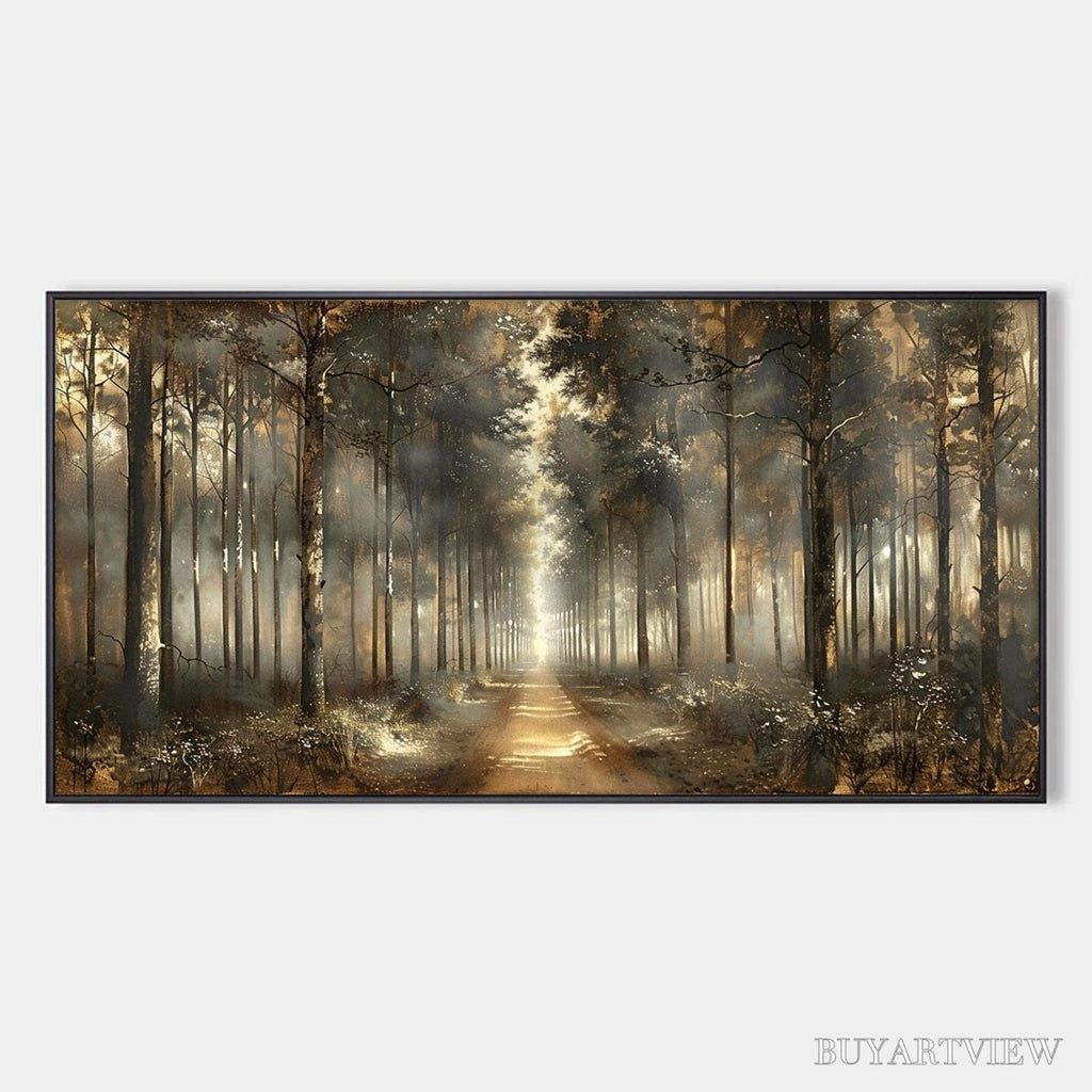 ARTOVITAS Forest Path – Panoramic Misty Forest Landscape Oil Painting - image 1