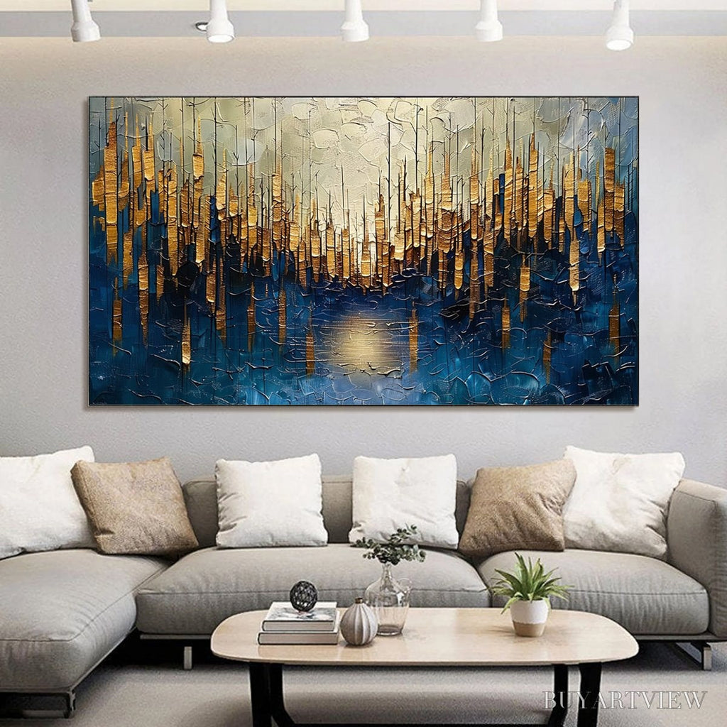 ARTOVITAS Golden Forest Reflection – Textured Landscape Oil Painting - image 2